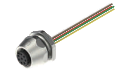M12-孔头-法兰连接器-前安装-散线式-3+4+4.5+5PIN